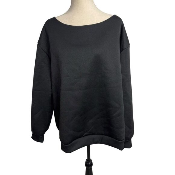 NWOT SHEIN Solid Black long sleeve off the shoulder crewneck sweater size 3X - Picture 2 of 10